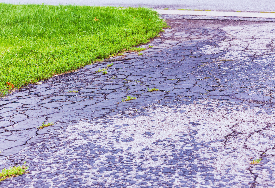 Cracked asphalt driveway
